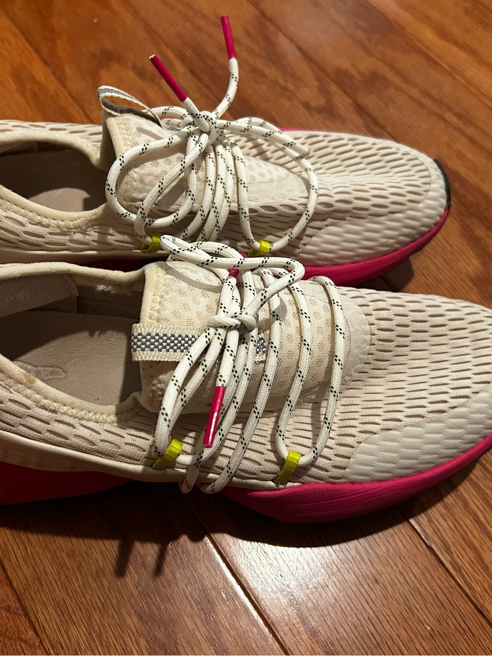 Sorel Women's Cream Knit Athletic Sneakers with Pink Sole